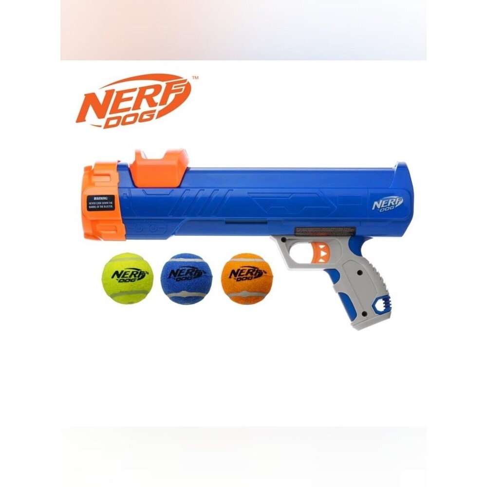 Nerf 12in Tennis Ball 35ft Blaster Dog Toy with 3 Balls- Brand New